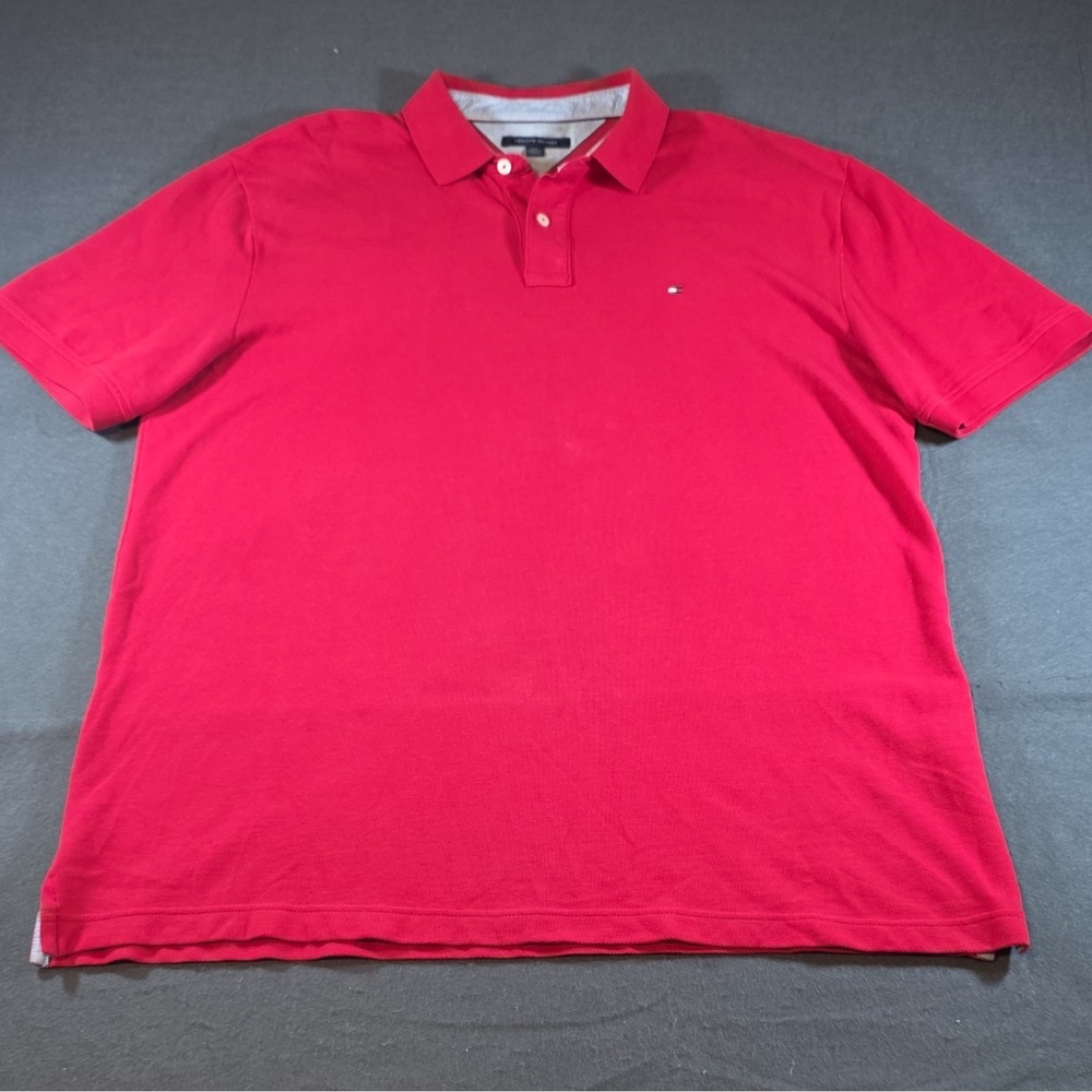 Tommy Hilfiger Red Polo Shirt XXL Men Short Sleeve Solid Knit Logo Button